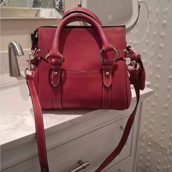 Dooney & Bourke Fuchsia Leather Satchel - Picture 2 of 3